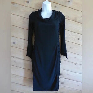 JOSEPH RIBKOFF  Solid Black Ruched Long Sleeve Cowl Neck Evening Dress, Sz 8